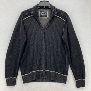 Buckle Black Full Zip Sweater Mens S Athletic Fit Gray Sherpa Collar Grunge Rock